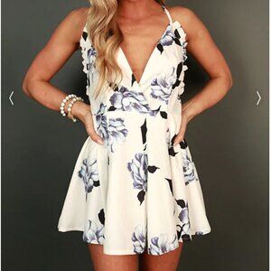 L' Atiste White Purple Floral Romper, M